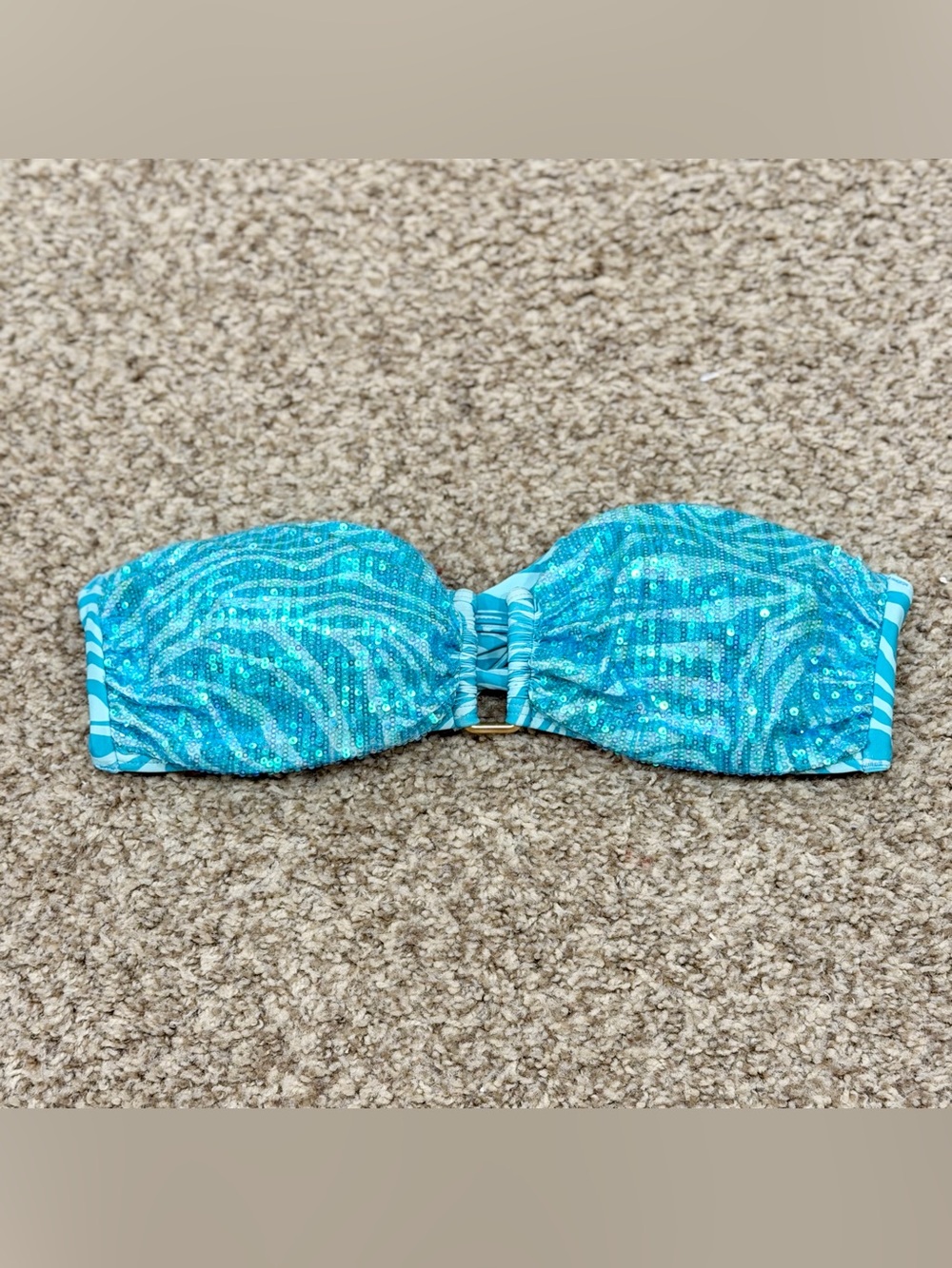 Y2K mcbling Vince Camuto swim blue sequin zebra animal print bikini top